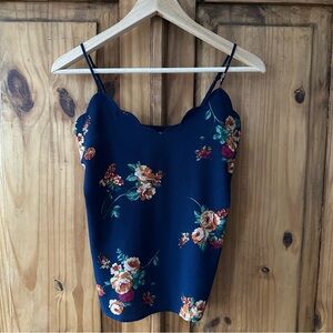 Monteau Los Angeles Dark Florals Navy Blue Spaghetti Strap Tank Camisole - Small